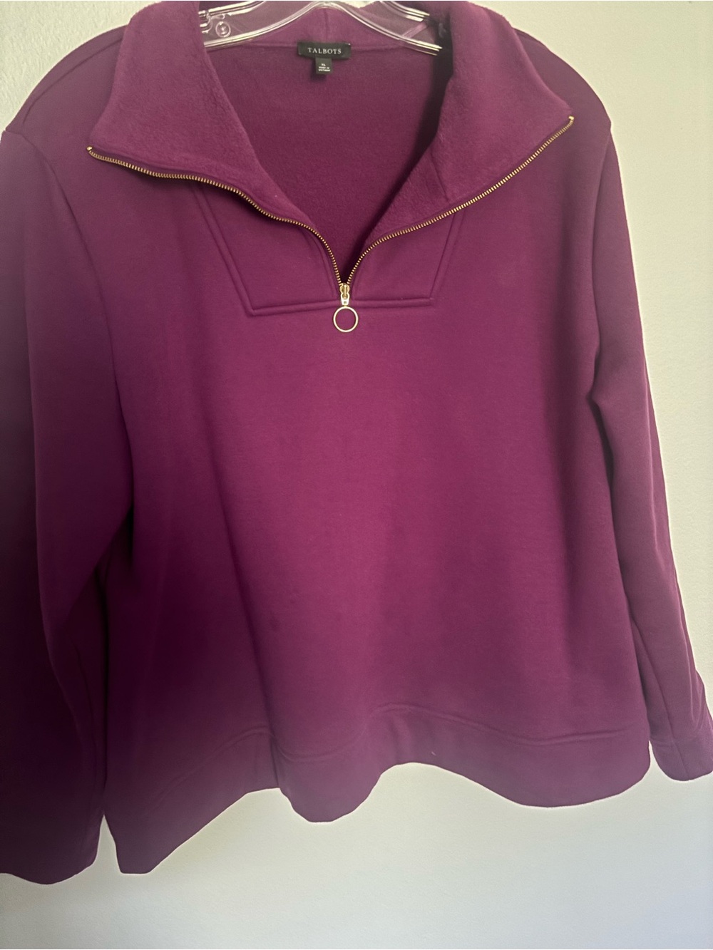Talbots Plum Half-Zip Sweatshirt with Gold Ring Zip